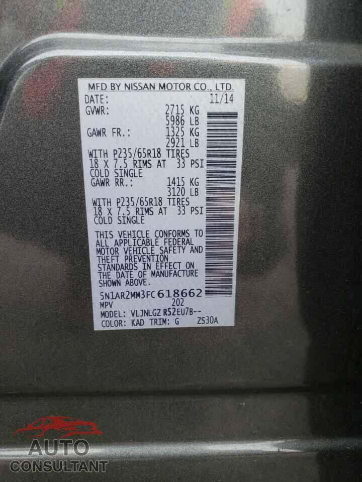 NISSAN PATHFINDER 2015 - 5N1AR2MM3FC618662