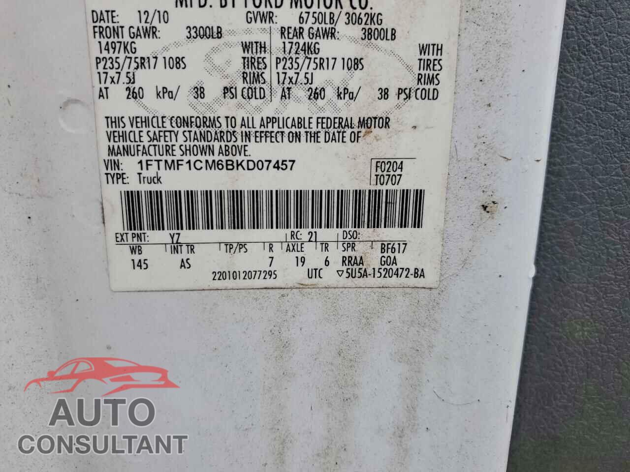 FORD F150 2011 - 1FTMF1CM6BKD07457