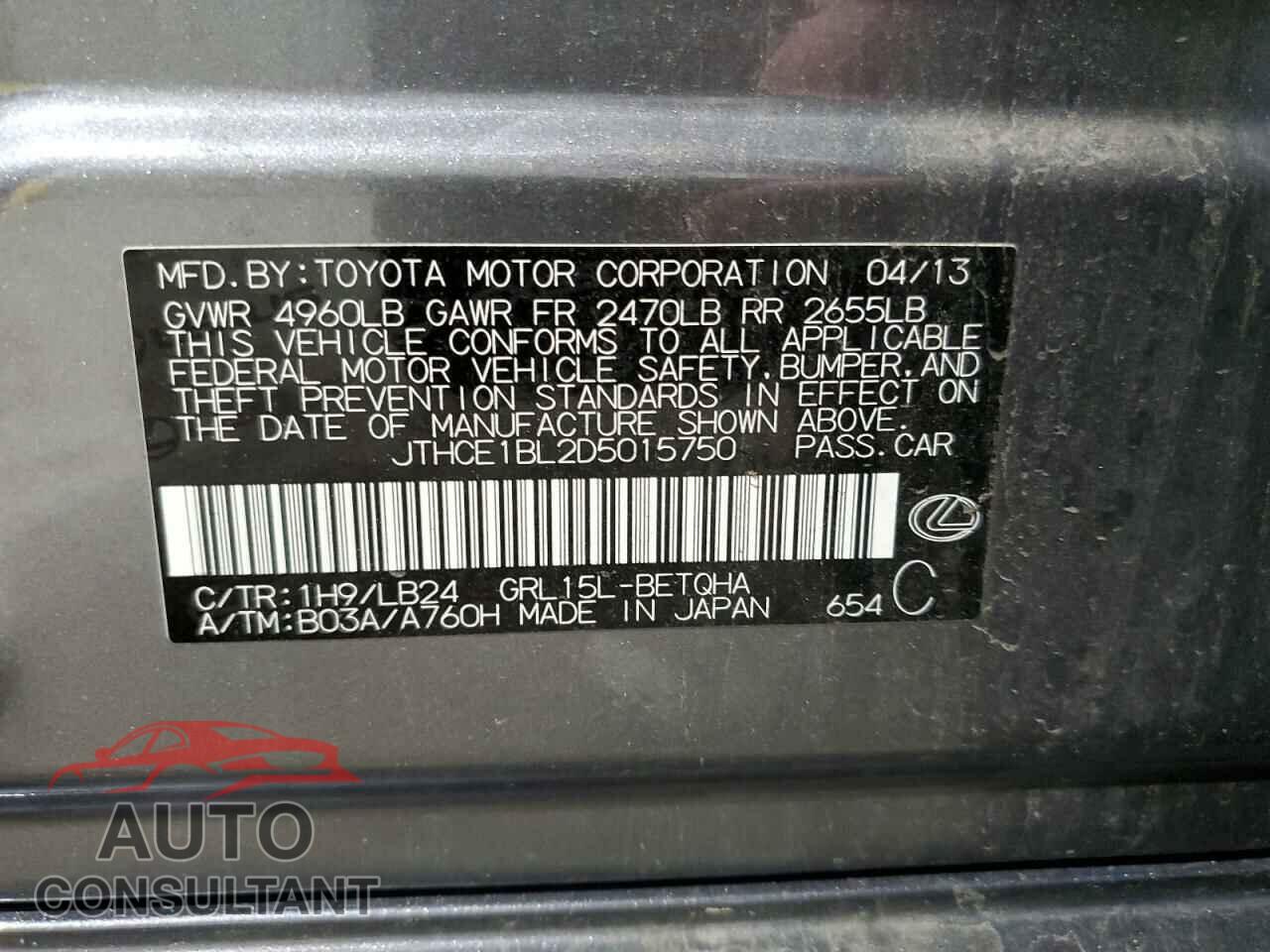 LEXUS GS350 2013 - JTHCE1BL2D5015750