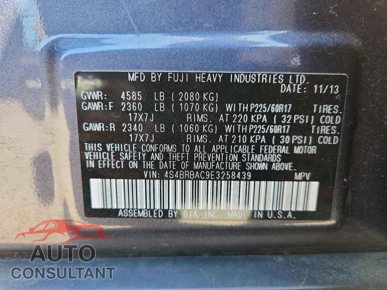 SUBARU OUTBACK 2014 - 4S4BRBAC9E3258439