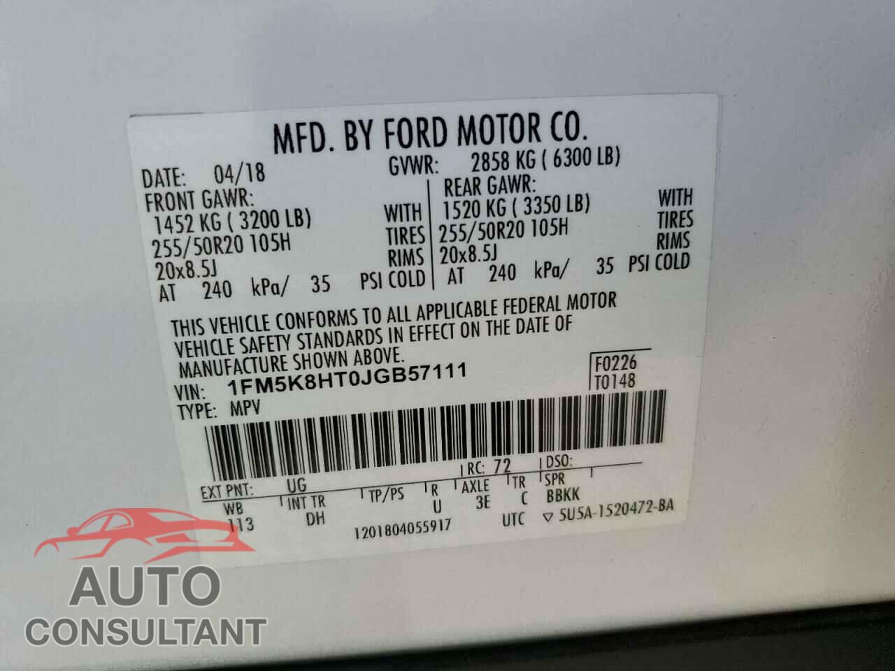 FORD EXPLORER 2018 - 1FM5K8HT0JGB57111