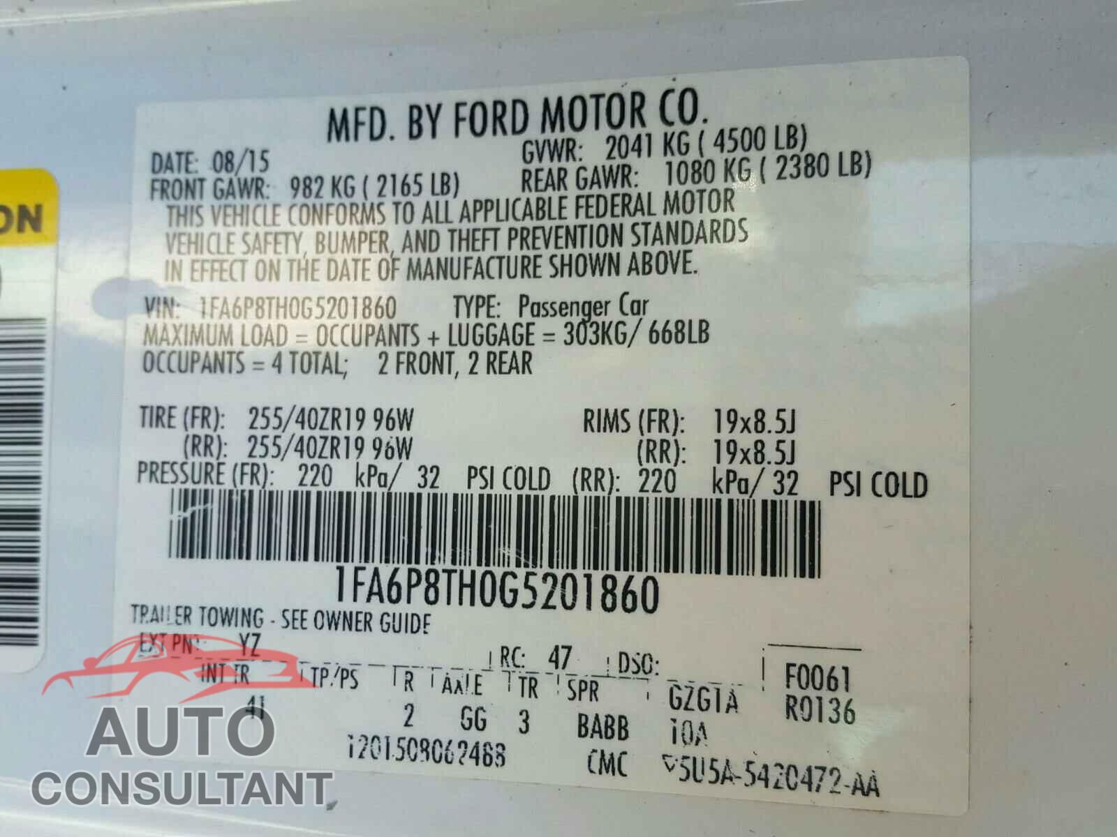 FORD MUSTANG 2016 - 1FA6P8TH0G5201860