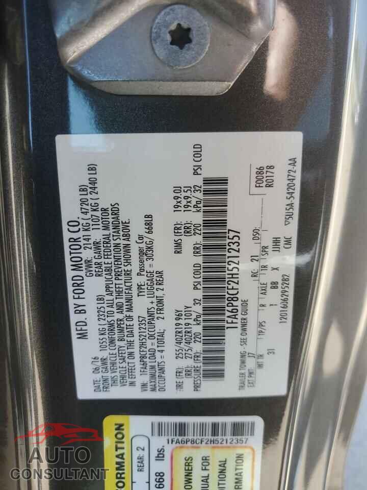 FORD MUSTANG 2017 - 1FA6P8CF2H5212357