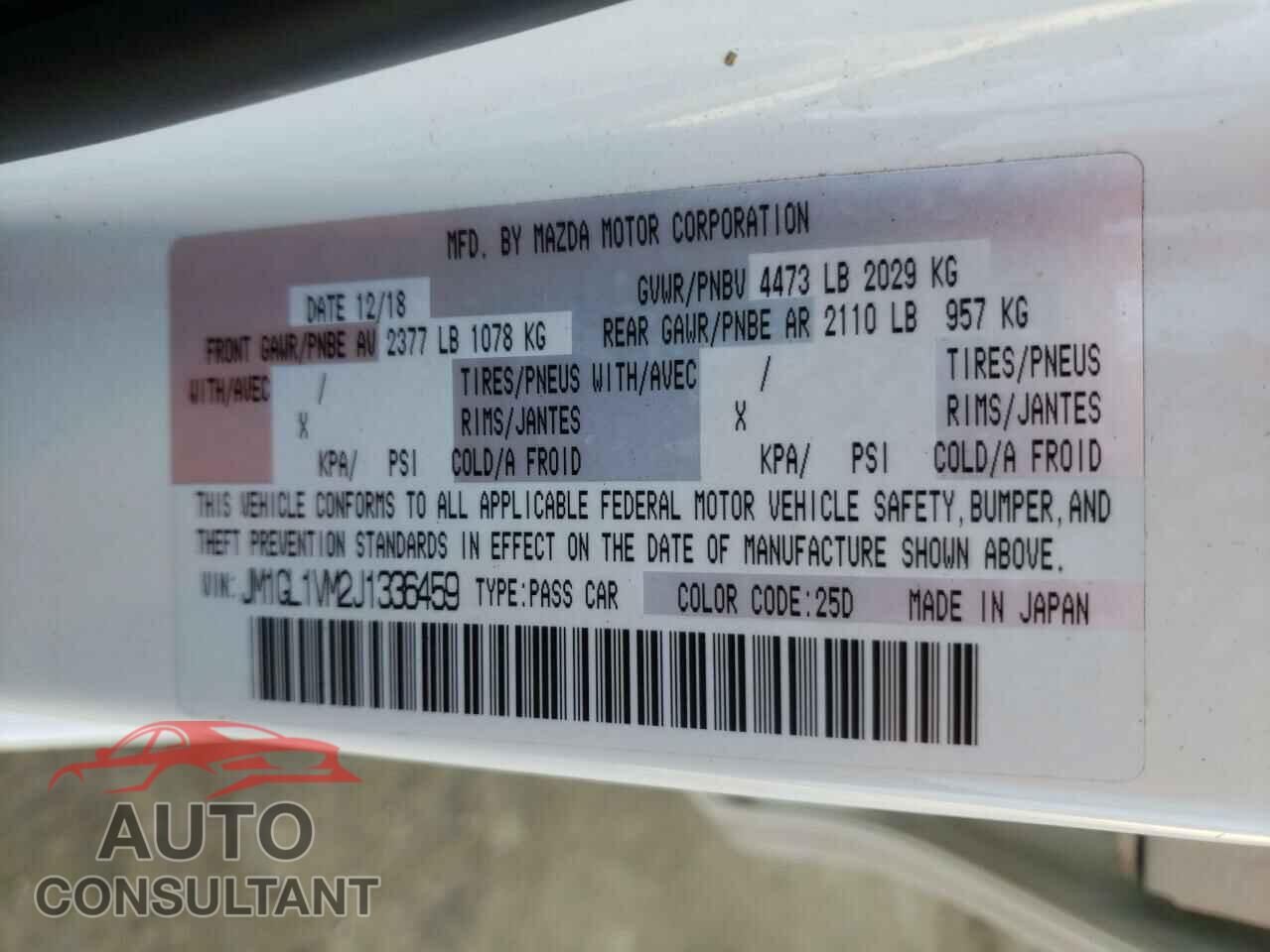 MAZDA 6 2018 - JM1GL1VM2J1336459