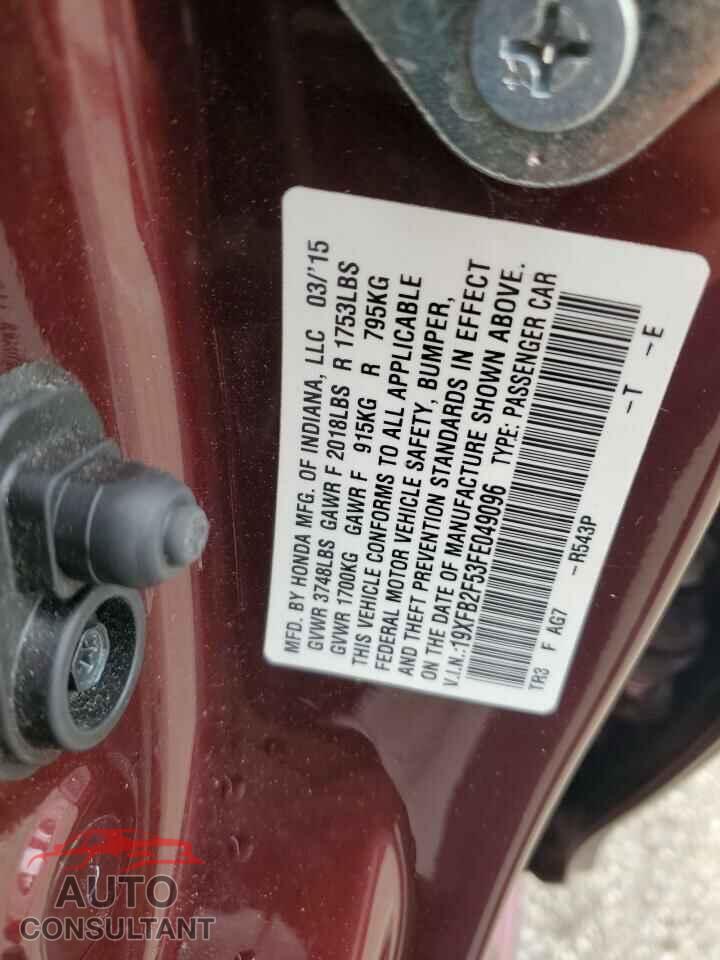 HONDA CIVIC 2015 - 19XFB2F53FE049096