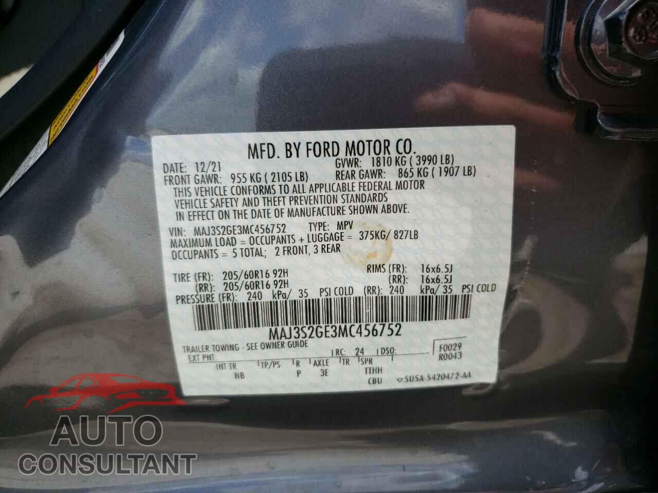 FORD ECOSPORT 2021 - MAJ3S2GE3MC456752