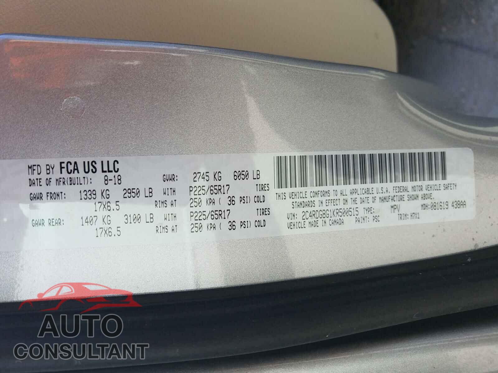 DODGE GRAND CARA 2019 - 2C4RDGBG1KR500515
