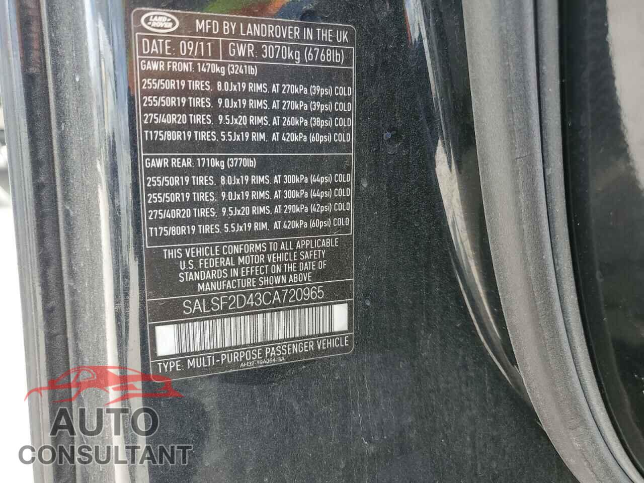 LAND ROVER RANGEROVER 2012 - SALSF2D43CA720965