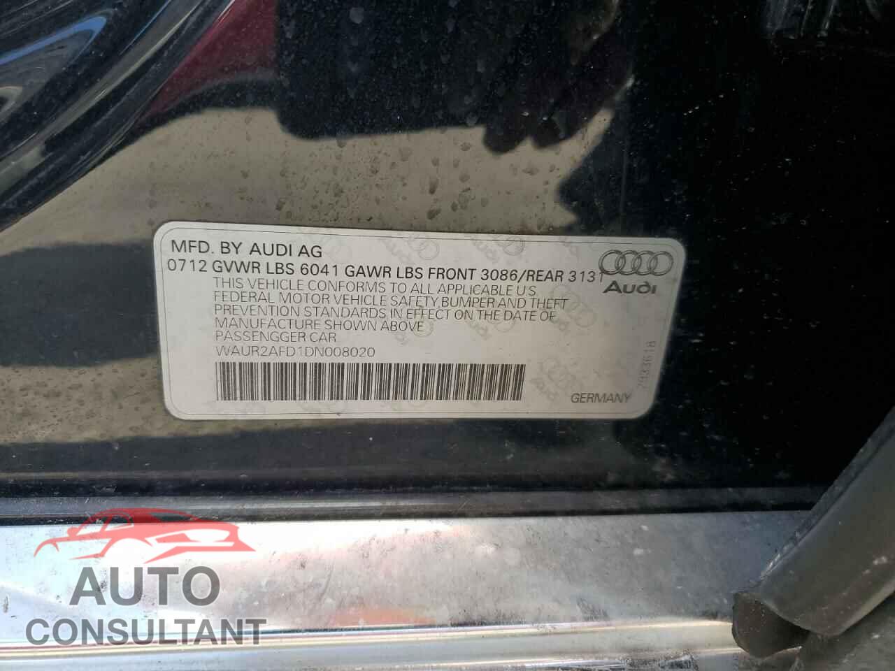 AUDI A8 2013 - WAUR2AFD1DN008020