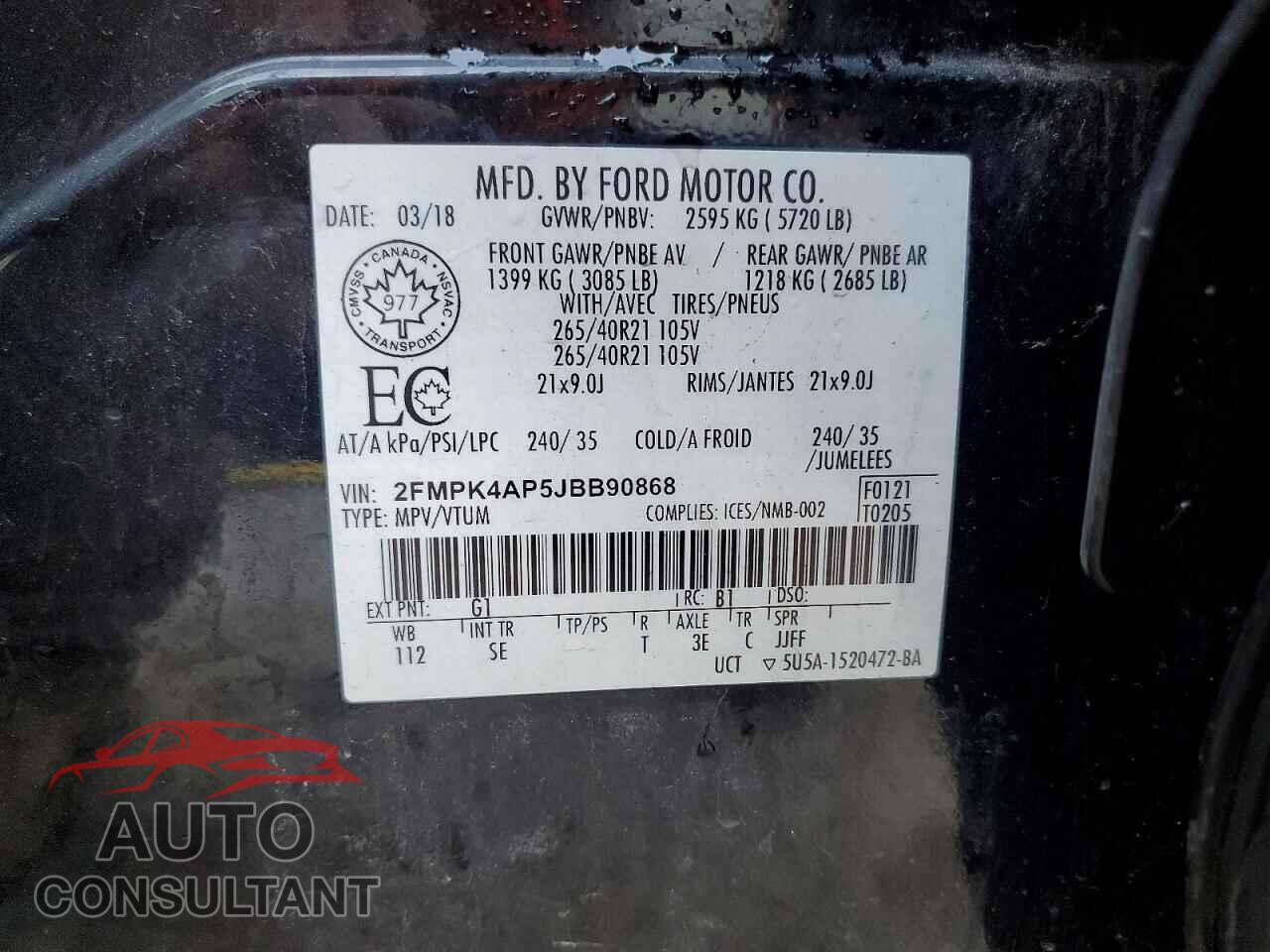 FORD EDGE 2018 - 2FMPK4AP5JBB90868