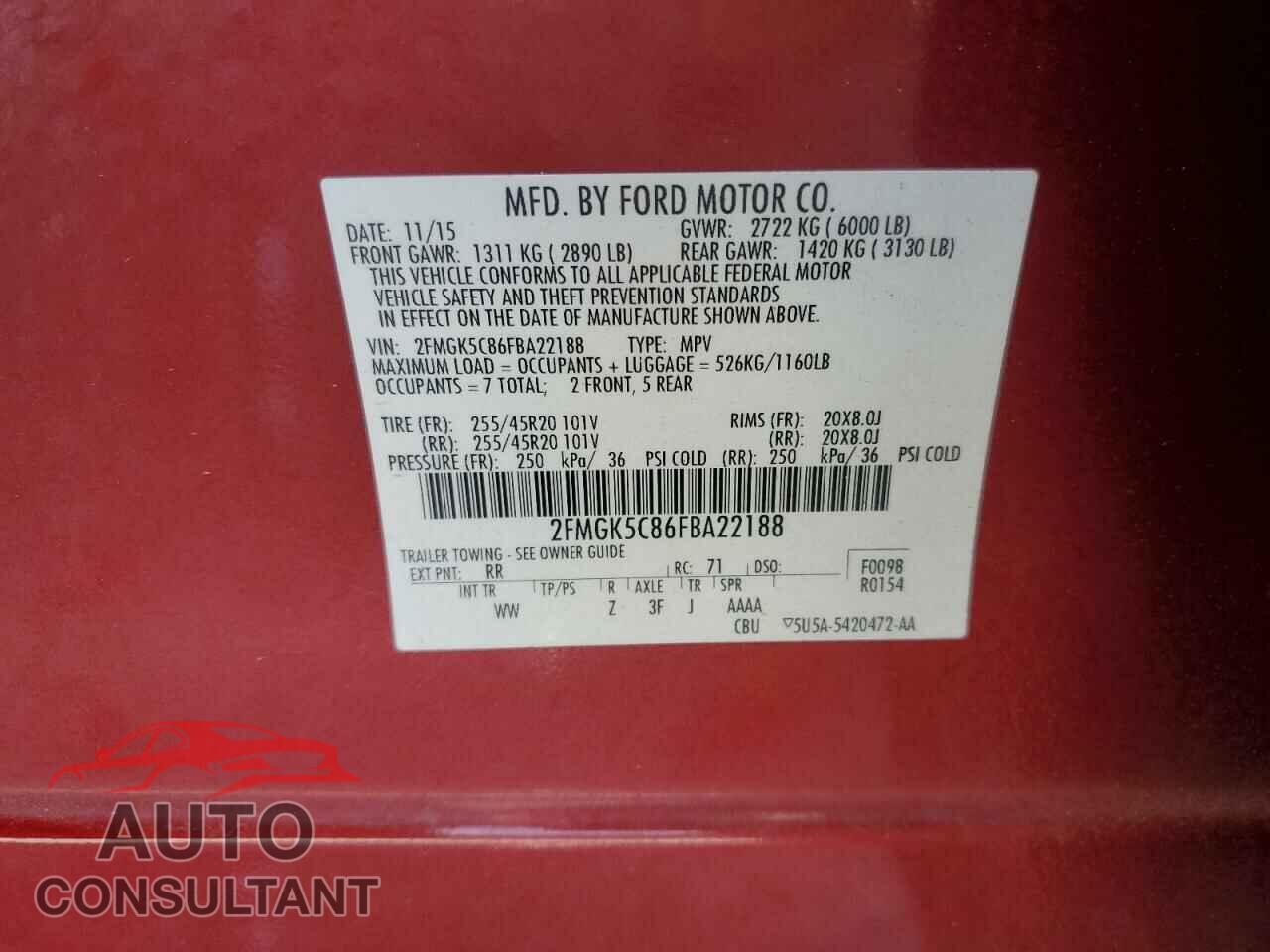 FORD FLEX 2015 - 2FMGK5C86FBA22188