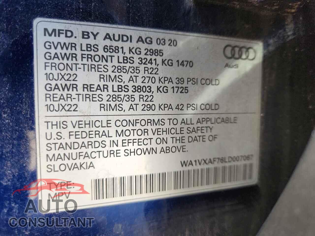 AUDI Q7 2020 - WA1VXAF76LD007067