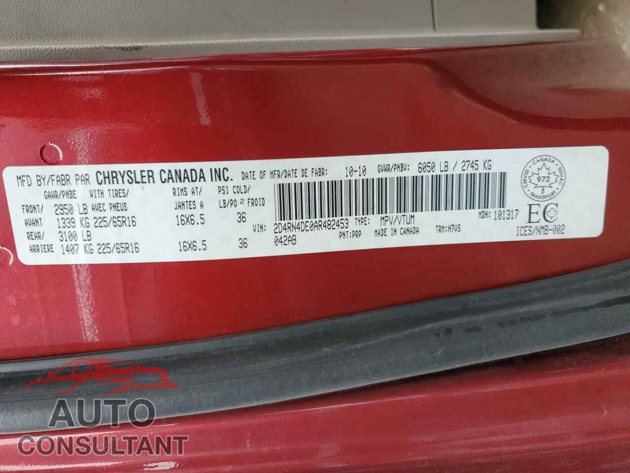 DODGE CARAVAN 2010 - 2D4RN4DE0AR482453