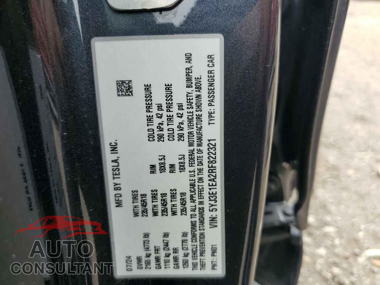 TESLA MODEL 3 2024 - 5YJ3E1EA2RF822321