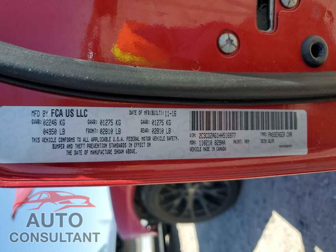 DODGE CHALLENGER 2017 - 2C3CDZAG1HH516977