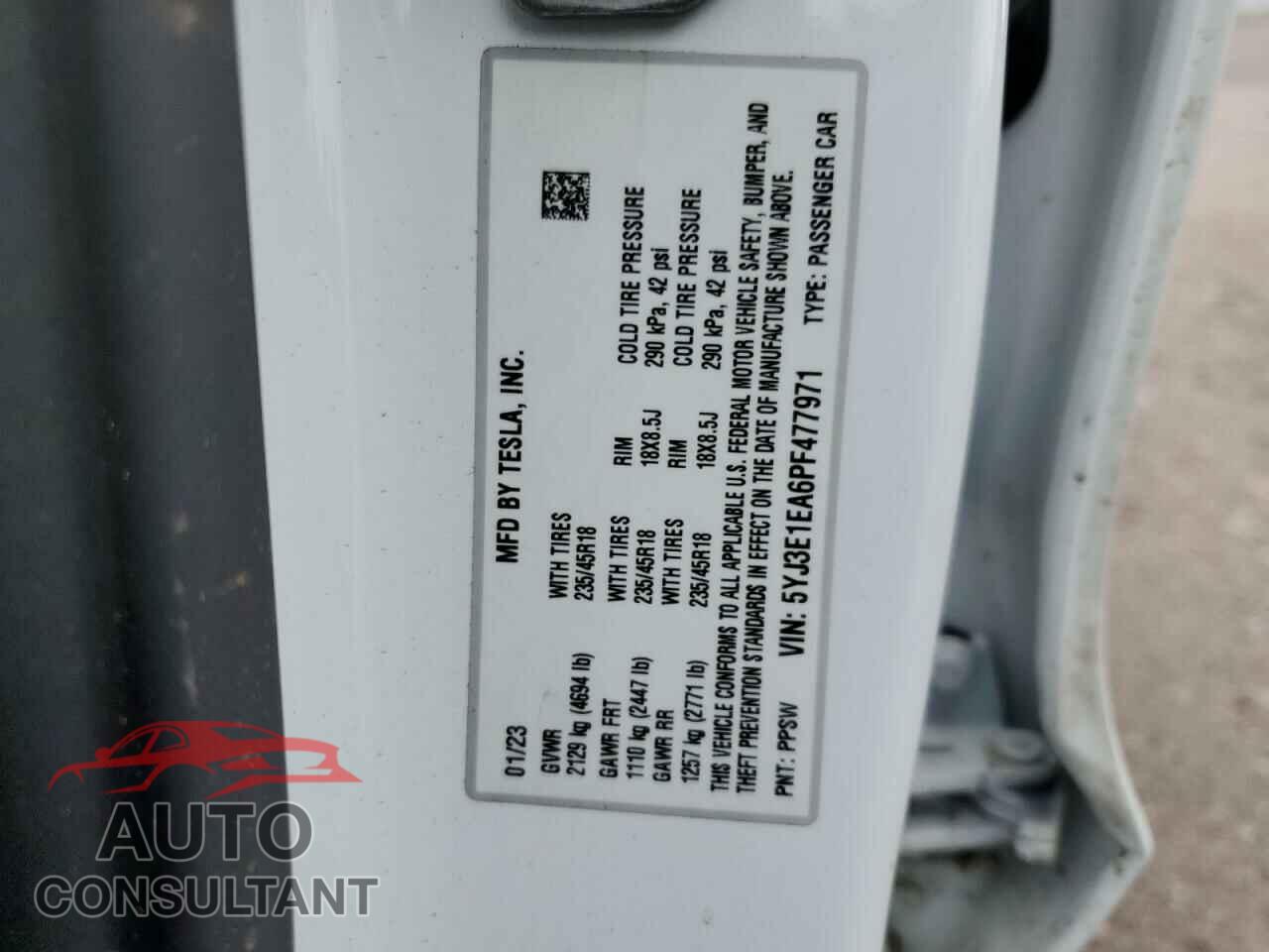 TESLA MODEL 3 2023 - 5YJ3E1EA6PF477971