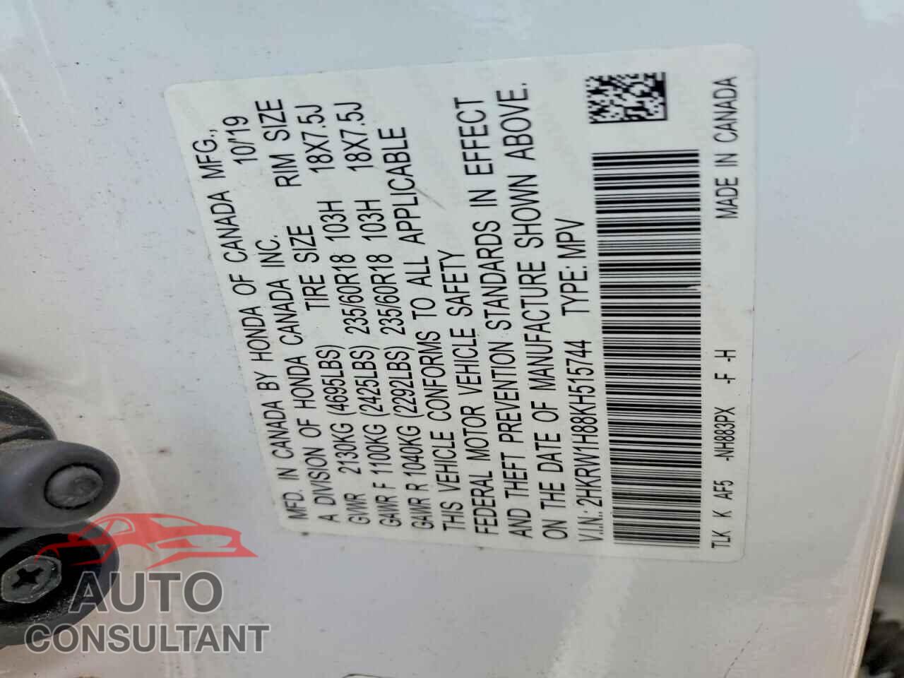 HONDA CRV 2019 - 2HKRW1H88KH515744