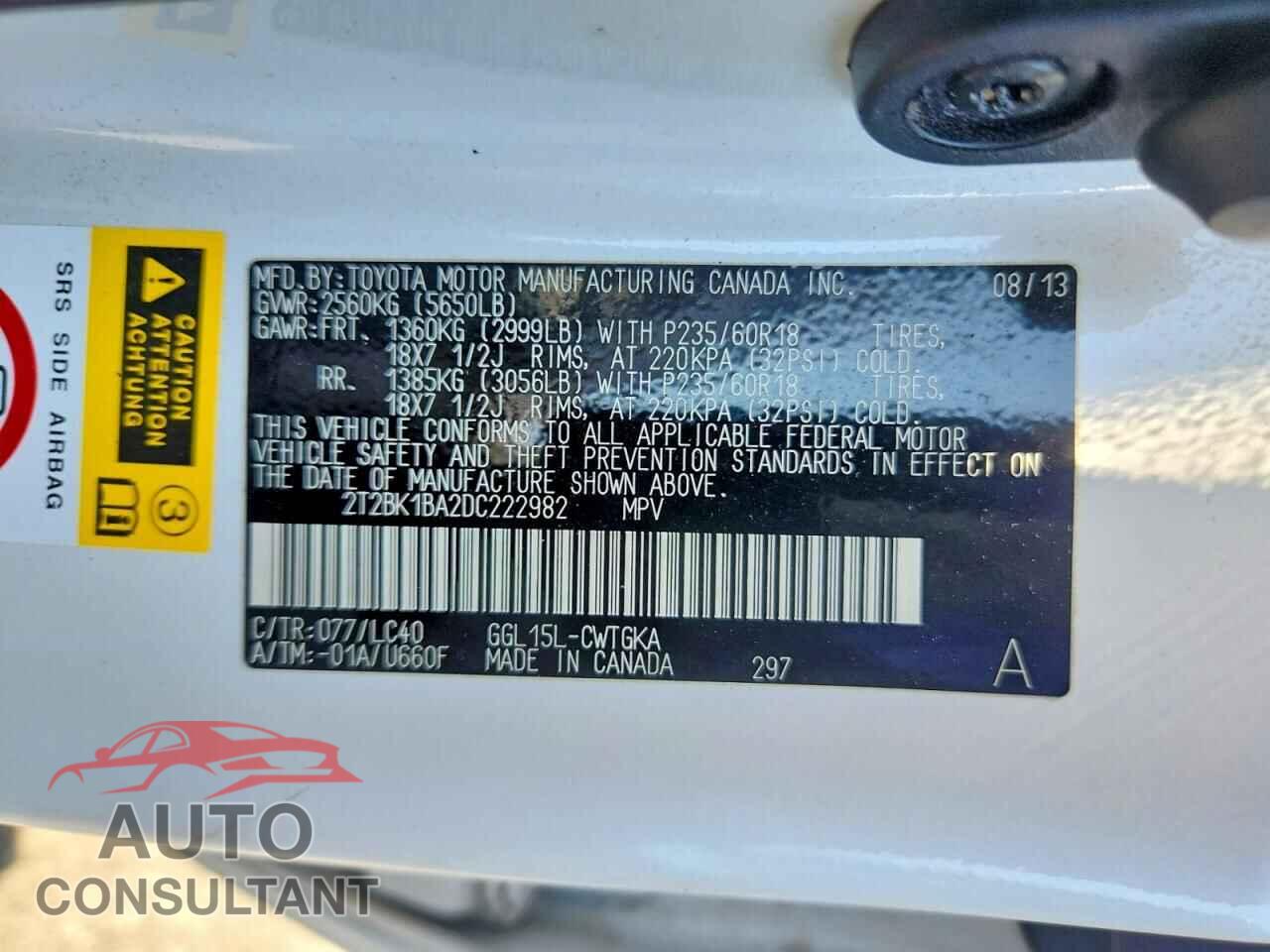 LEXUS RX350 2013 - 2T2BK1BA2DC222982