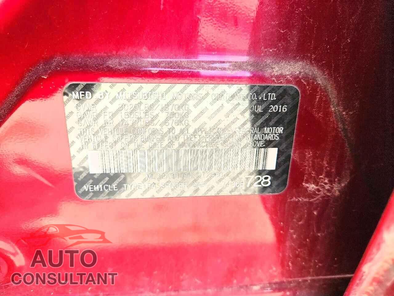 MITSUBISHI MIRAGE 2017 - ML32A3HJ8HH012580