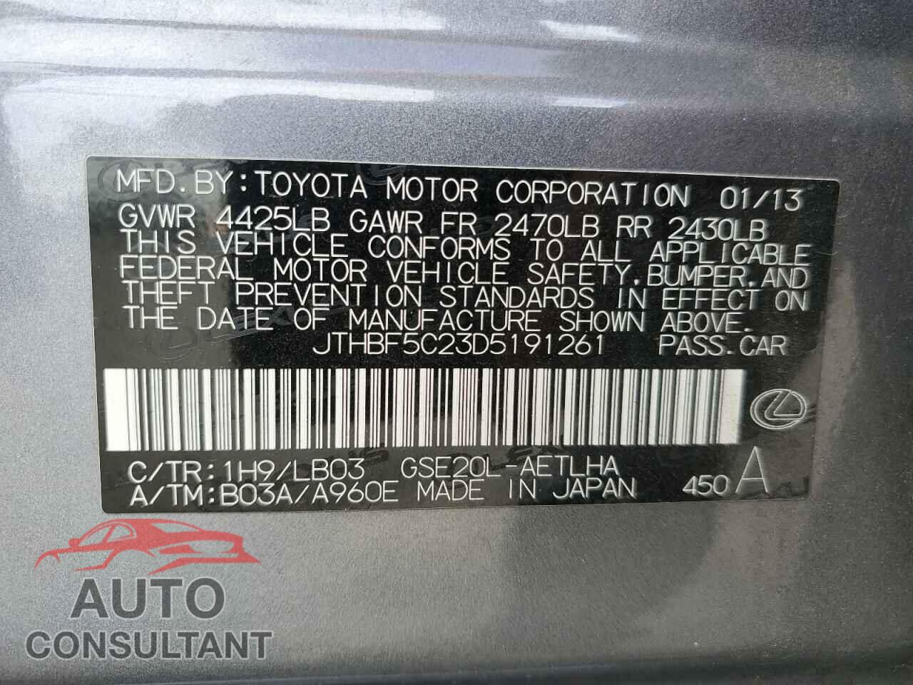 LEXUS IS 2013 - JTHBF5C23D5191261