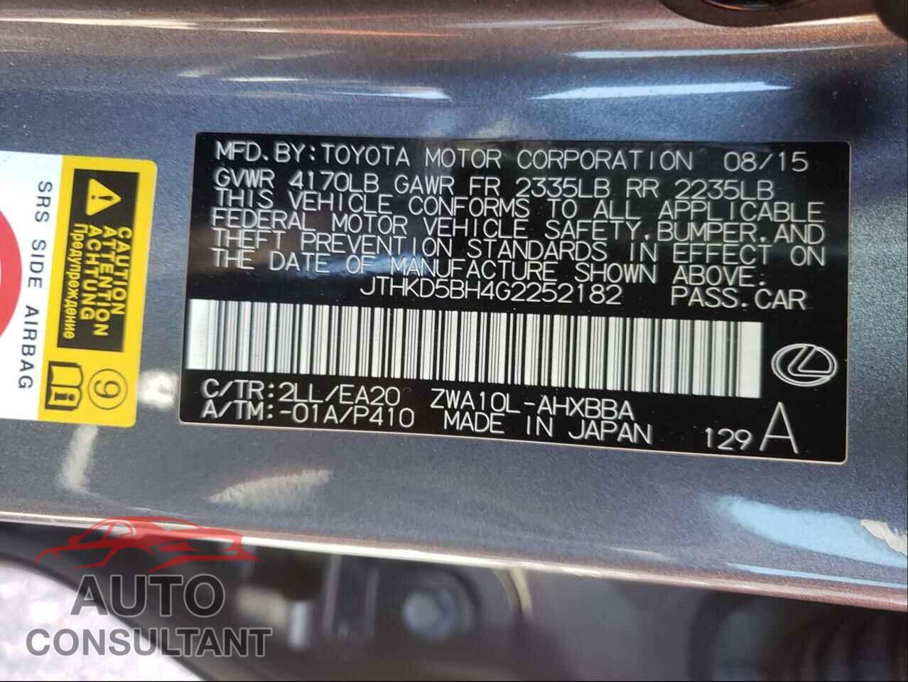 LEXUS CT 200 2016 - JTHKD5BH4G2252182