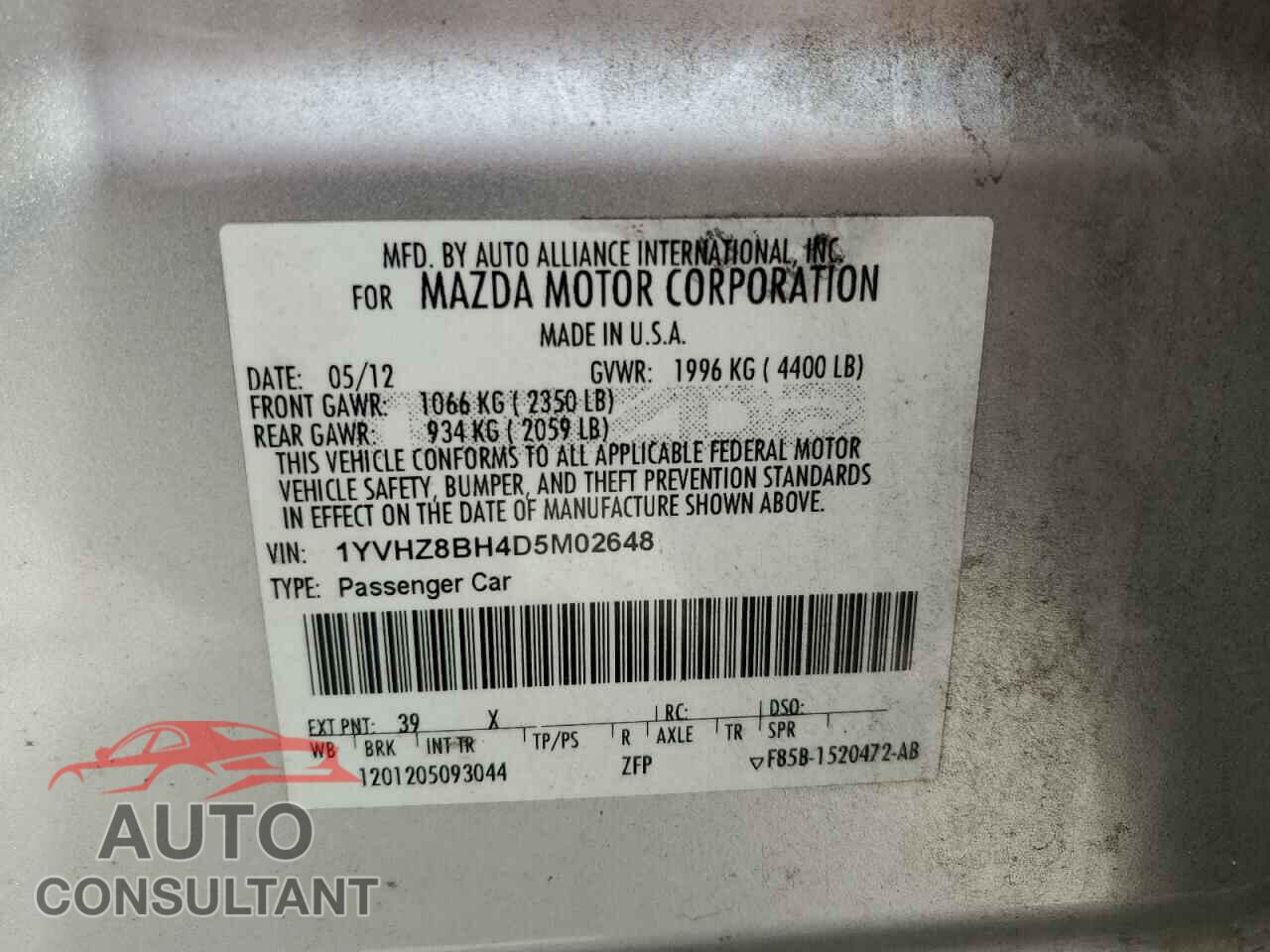 MAZDA 6 2013 - 1YVHZ8BH4D5M02648