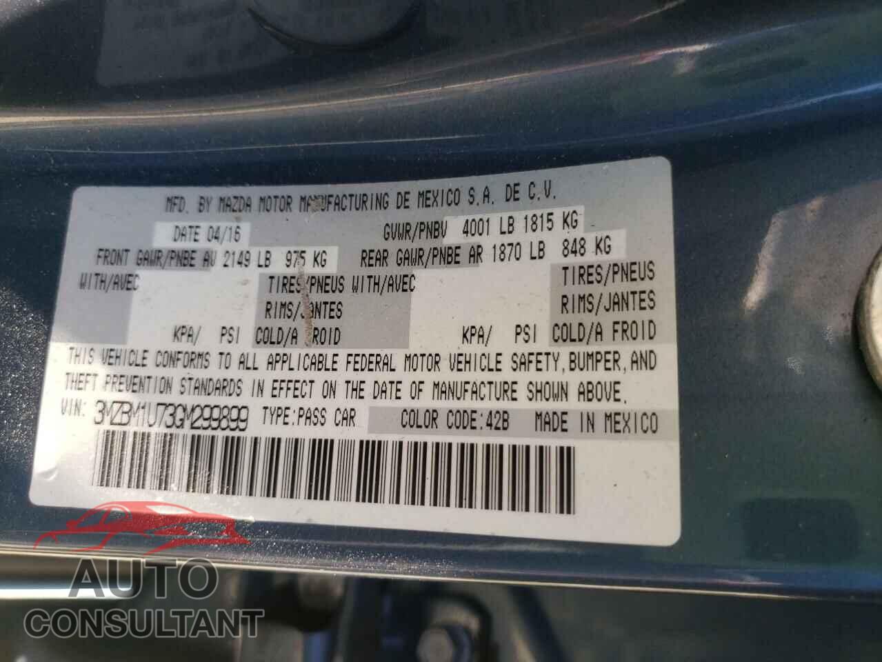 MAZDA 3 2016 - 3MZBM1U73GM299899