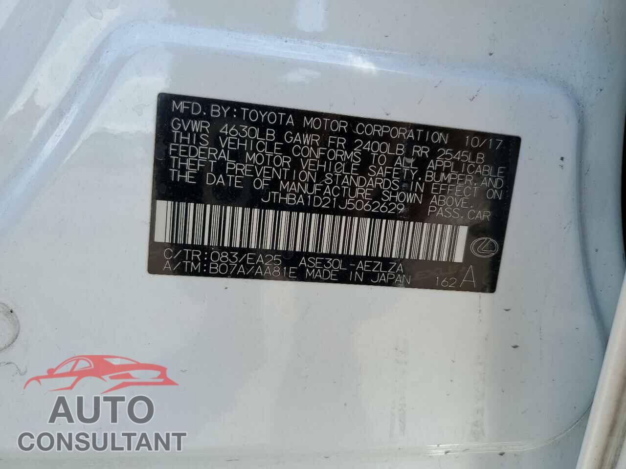 LEXUS IS 2018 - JTHBA1D21J5062629