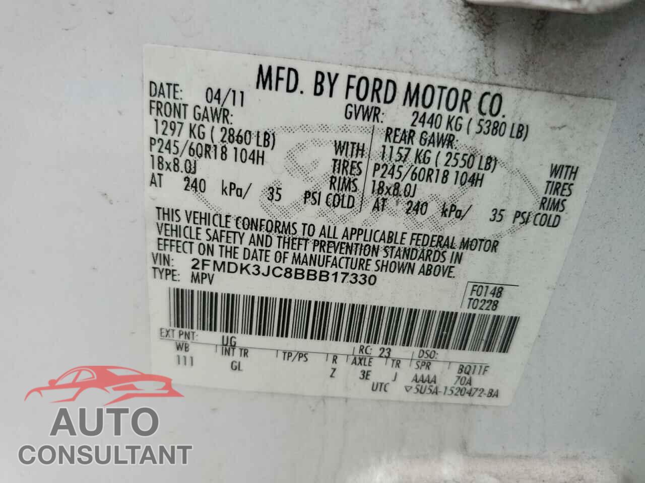 FORD EDGE 2011 - 2FMDK3JC8BBB17330