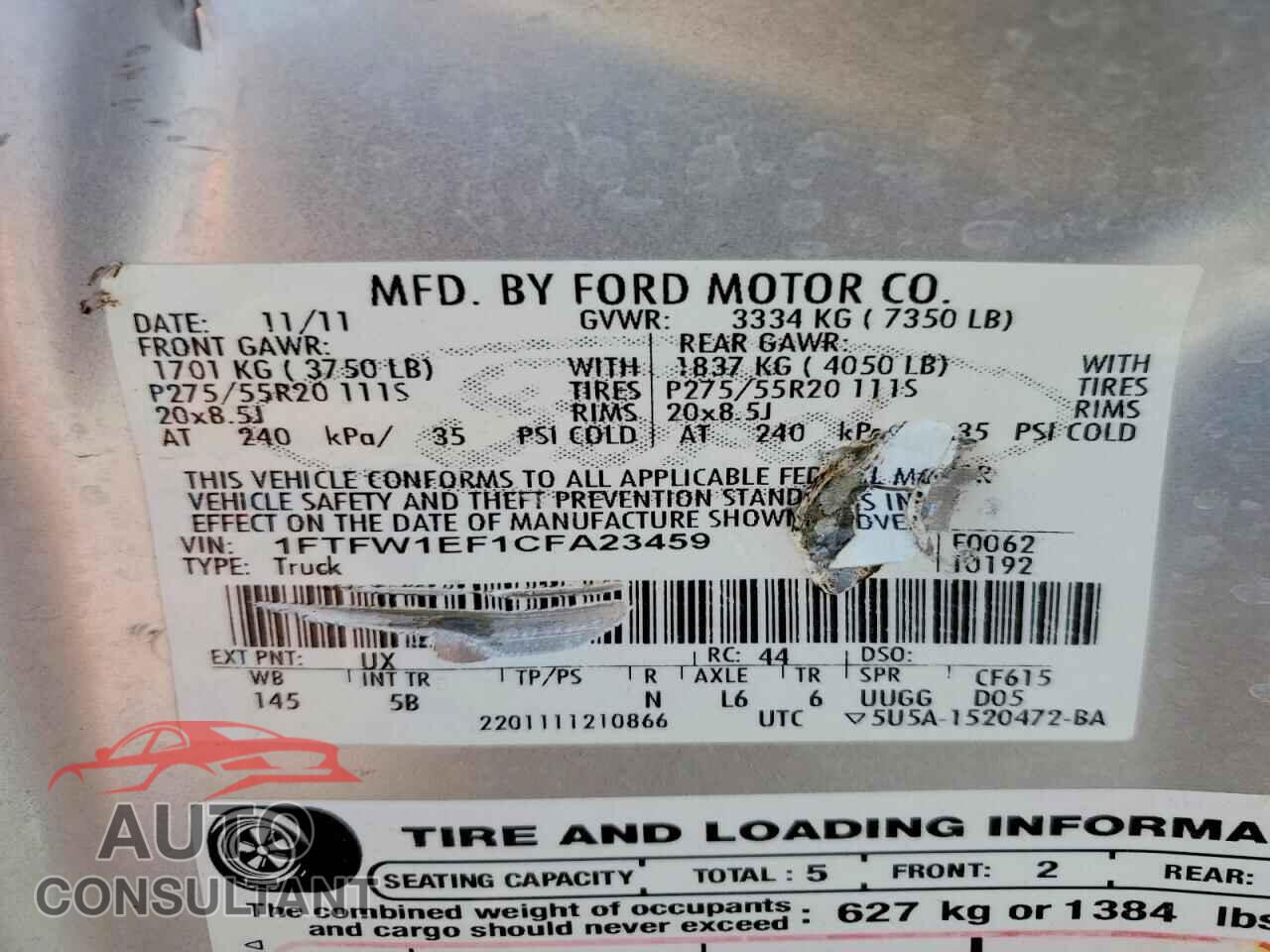 FORD F150 2012 - 1FTFW1EF1CFA23459