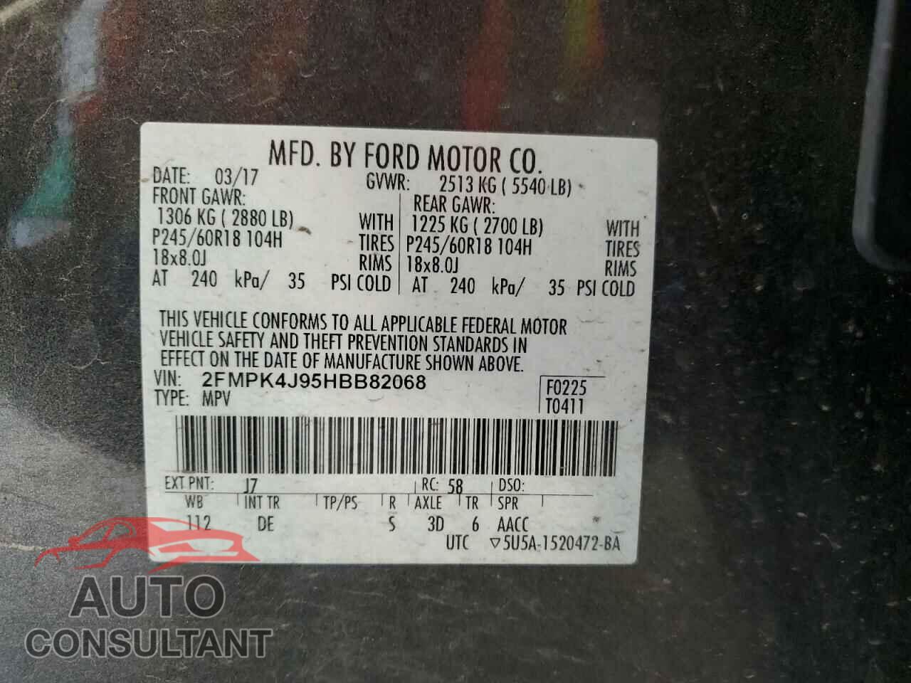 FORD EDGE 2017 - 2FMPK4J95HBB82068