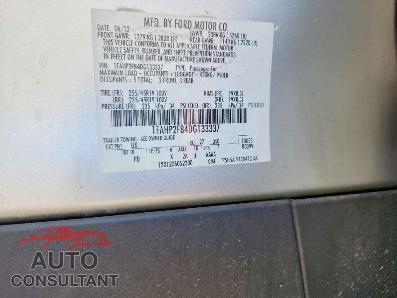 FORD TAURUS 2013 - 1FAHP2F84DG133337