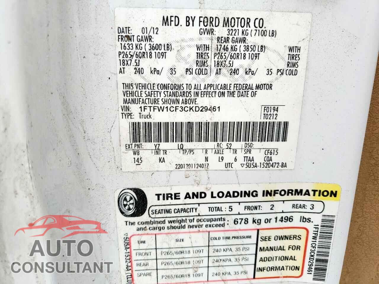 FORD F-150 2012 - 1FTFW1CF3CKD29461