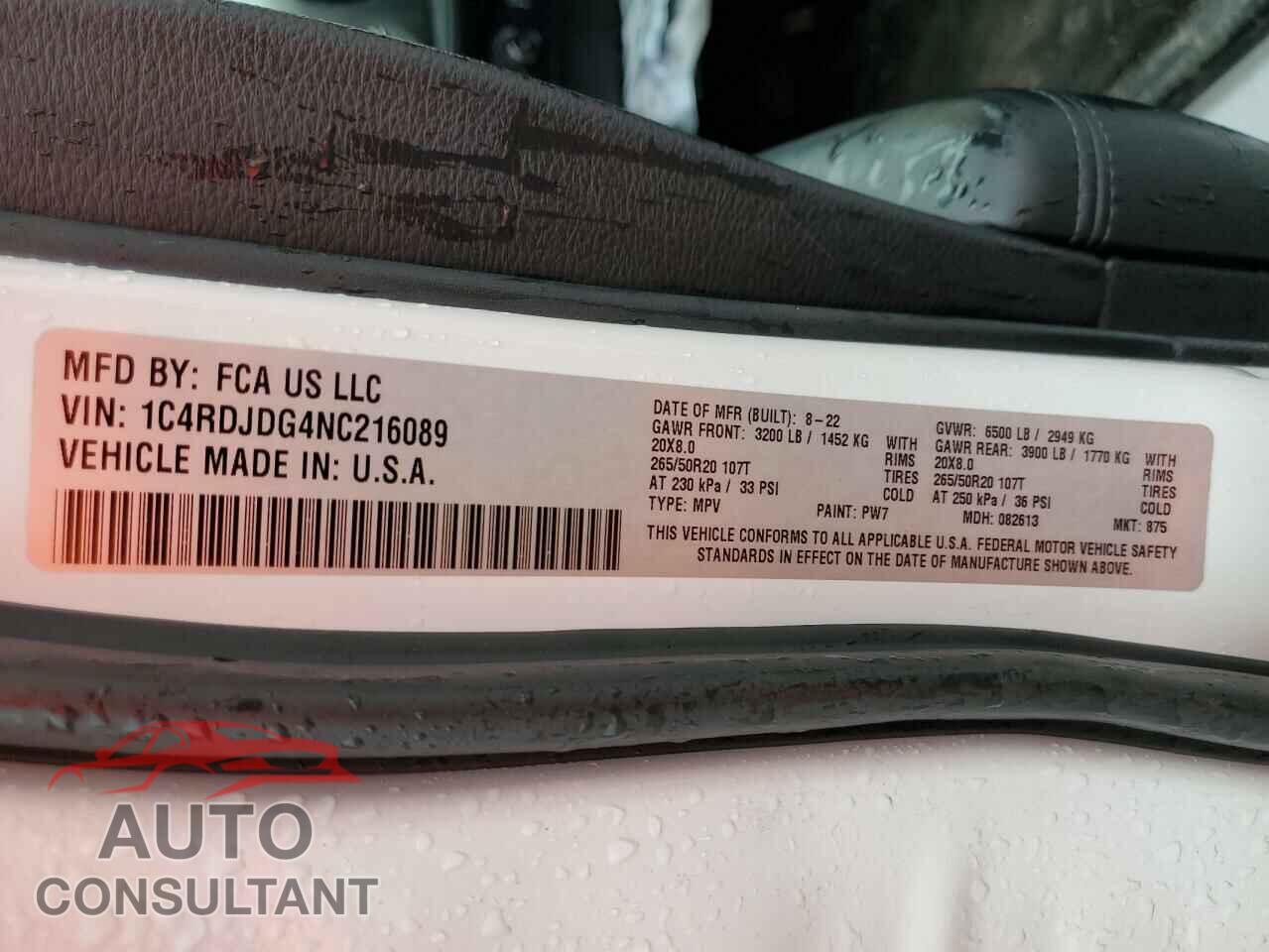 DODGE DURANGO 2022 - 1C4RDJDG4NC216089