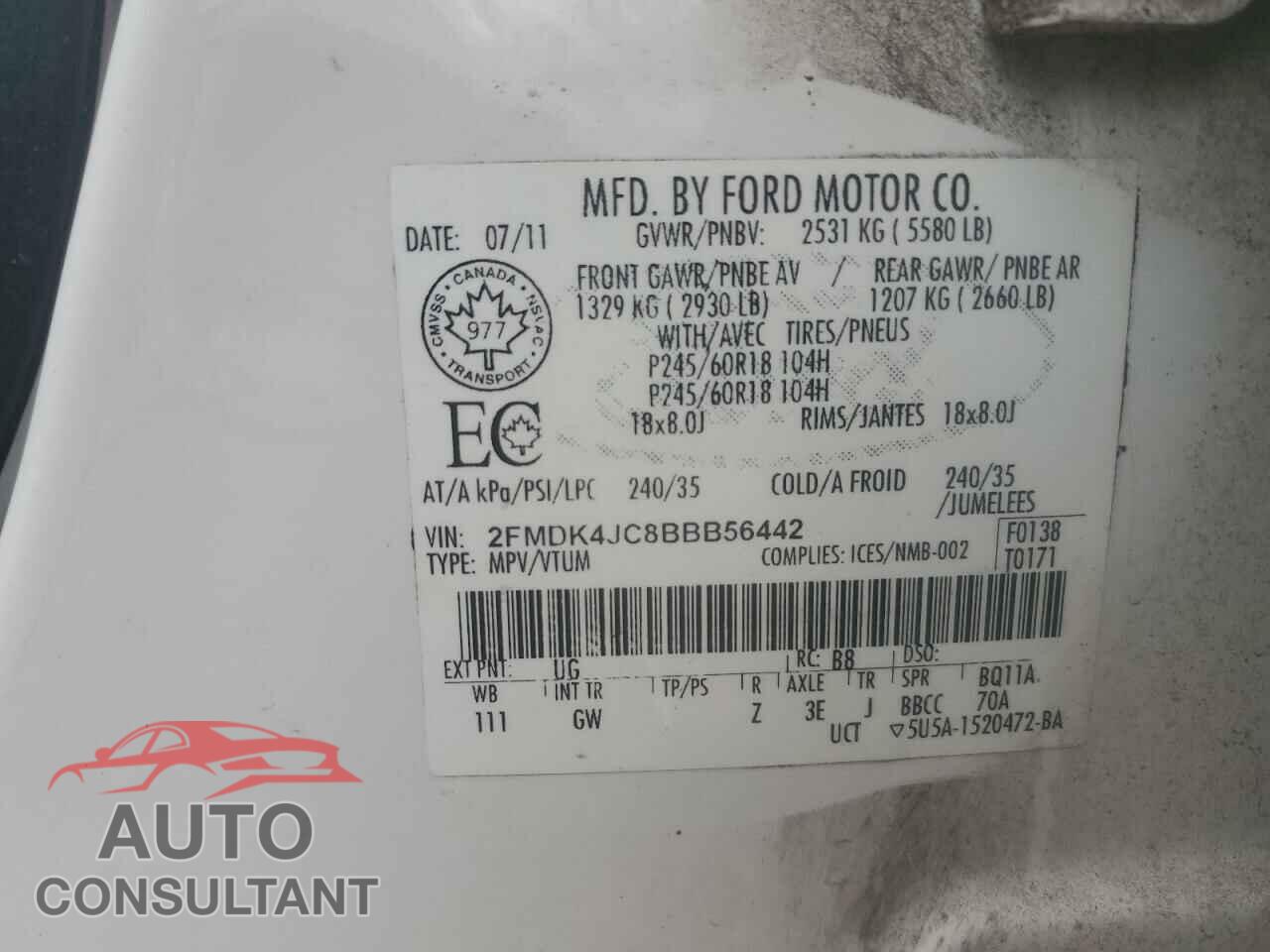 FORD EDGE 2011 - 2FMDK4JC8BBB56442