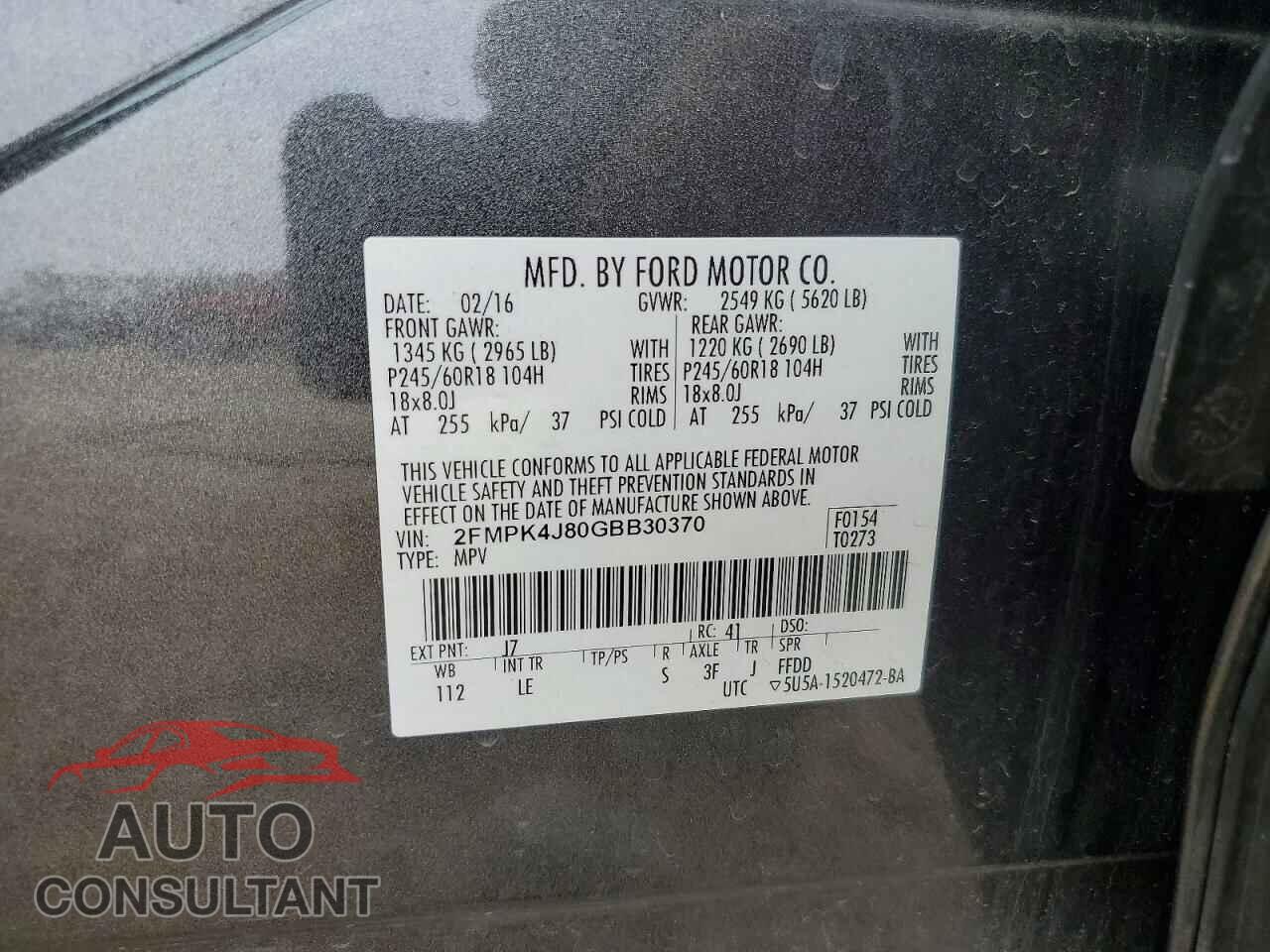 FORD EDGE 2016 - 2FMPK4J80GBB30370