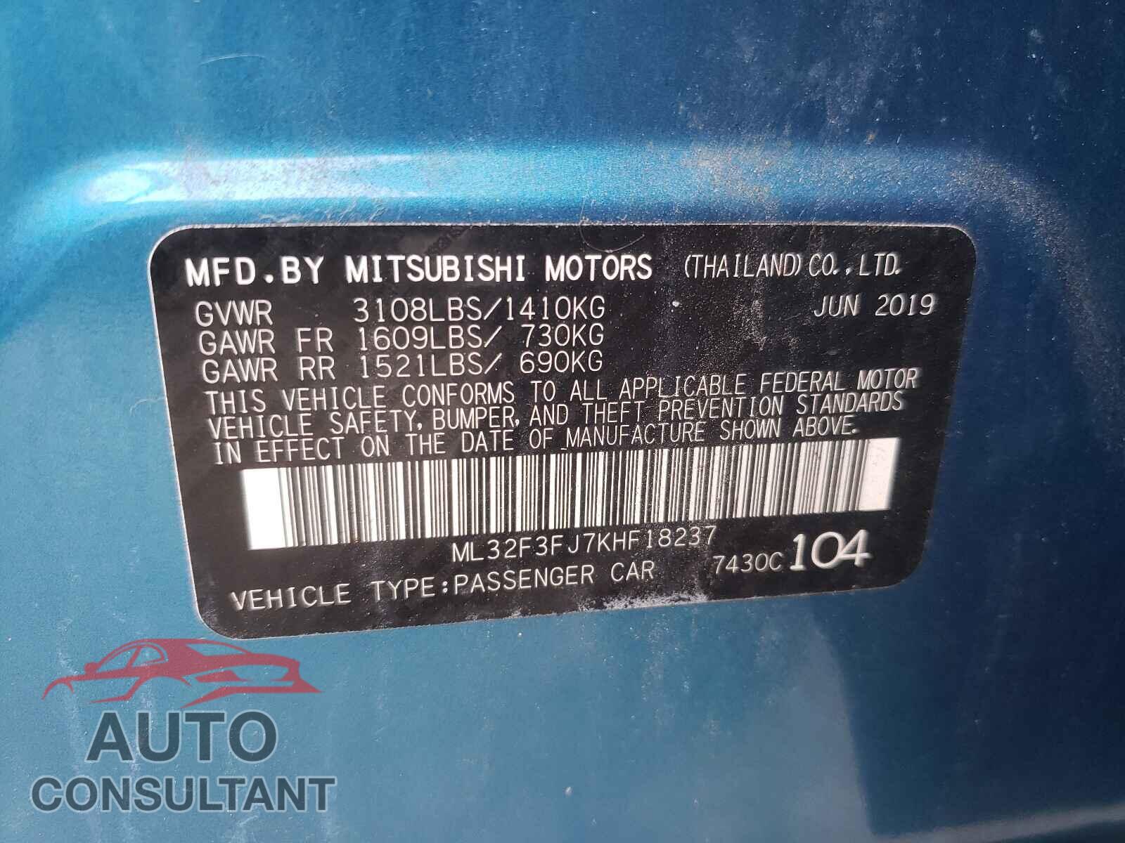 MITSUBISHI MIRAGE 2019 - ML32F3FJ7KHF18237