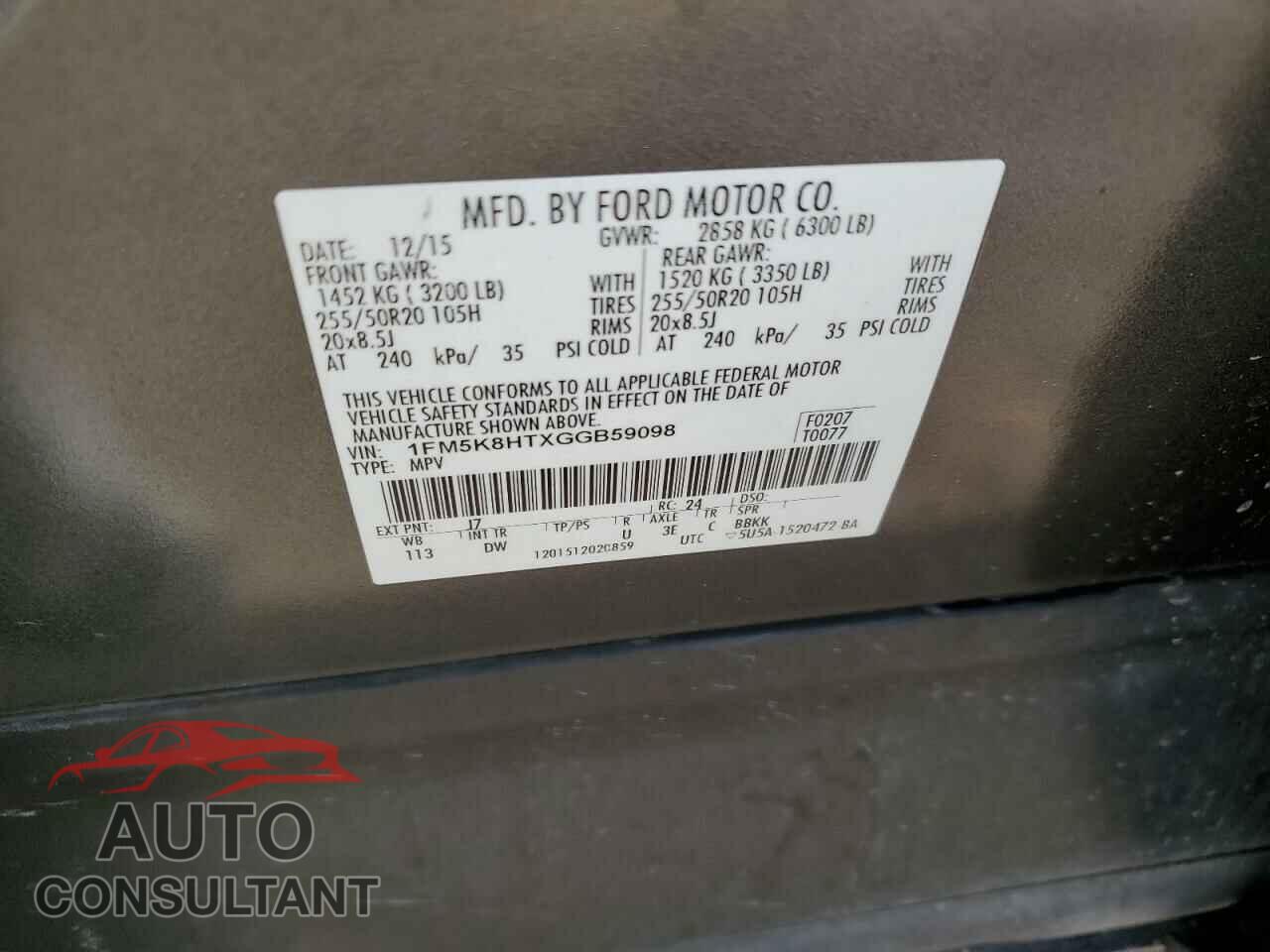 FORD EXPLORER 2016 - 1FM5K8HTXGGB59098