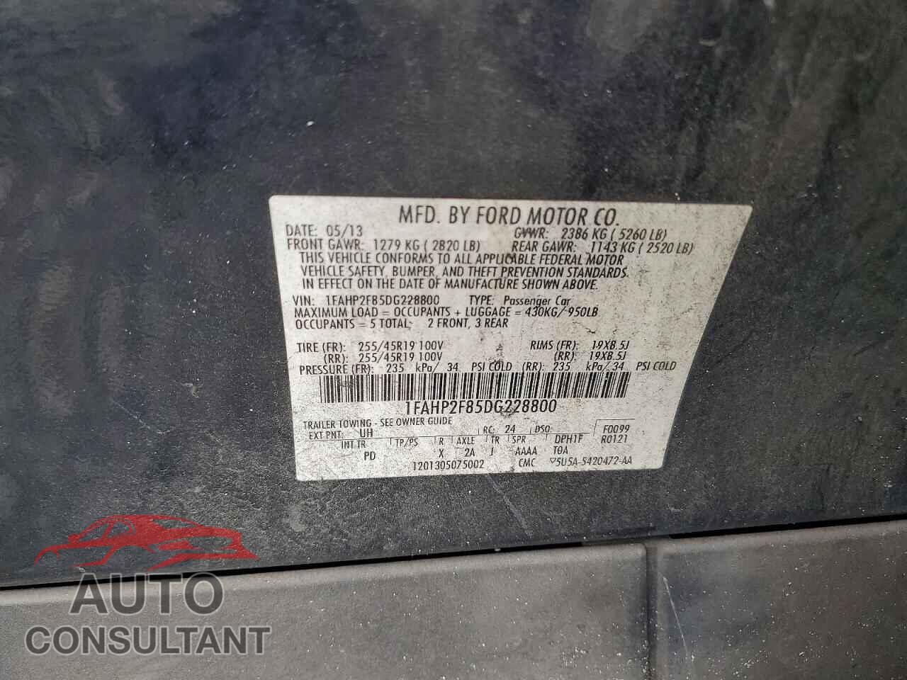 FORD TAURUS 2013 - 1FAHP2F85DG228800