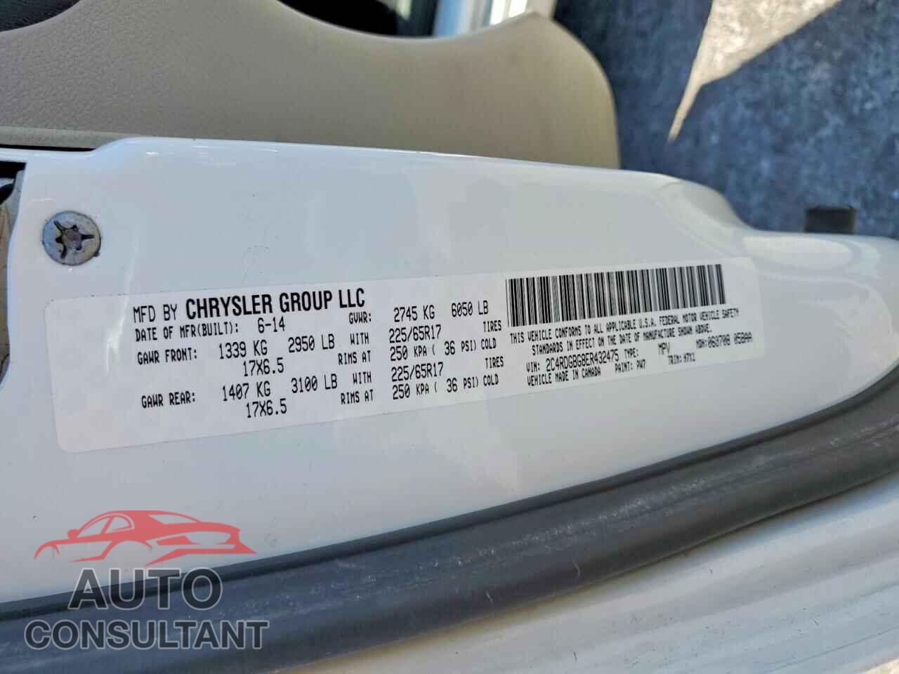 DODGE CARAVAN 2014 - 2C4RDGBG8ER432475