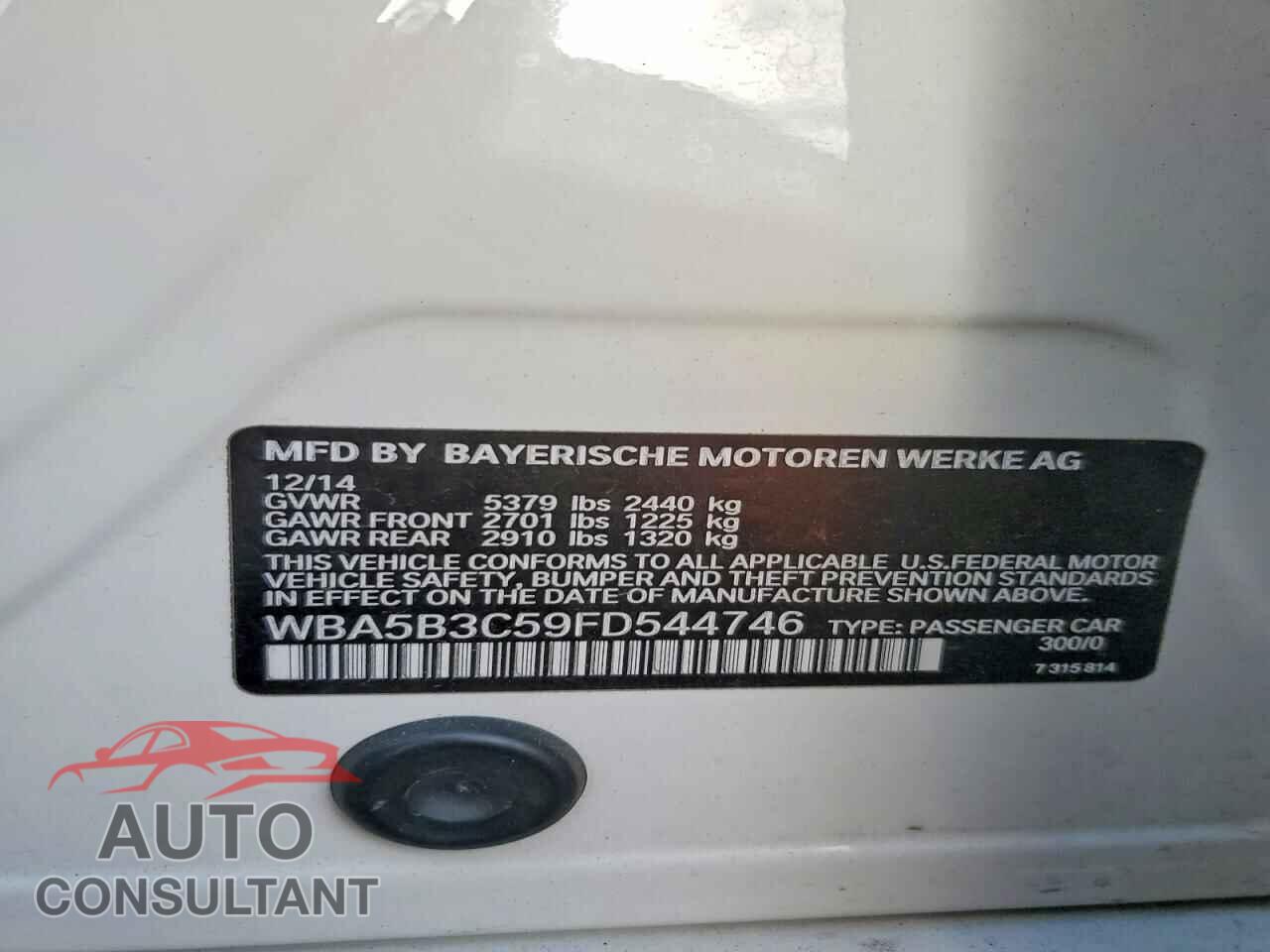 BMW 5 SERIES 2015 - WBA5B3C59FD544746