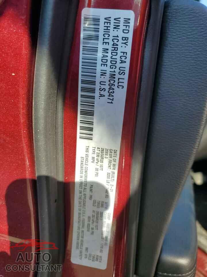 DODGE DURANGO 2021 - 1C4RDJDG1MC643471