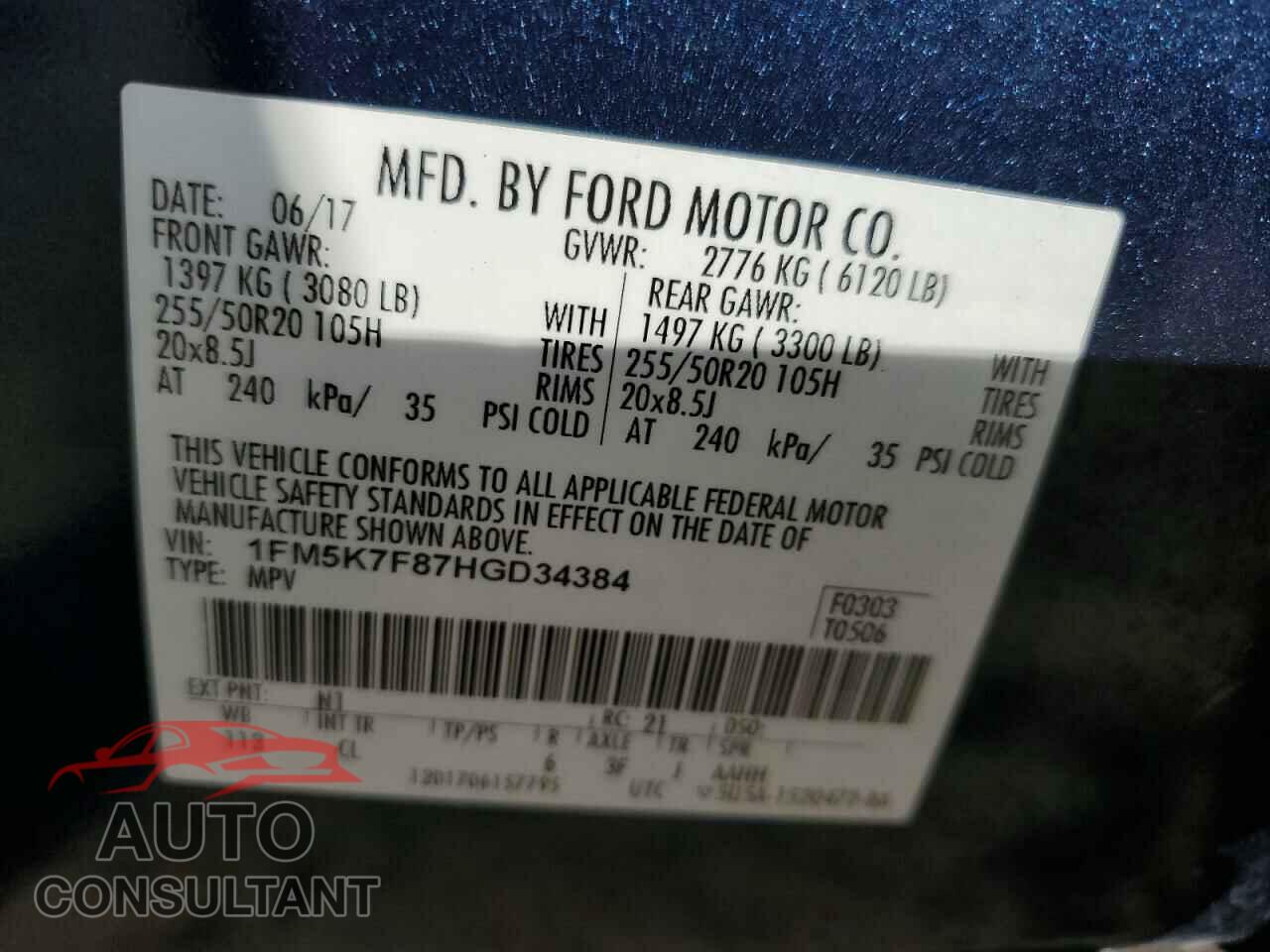 FORD EXPLORER 2017 - 1FM5K7F87HGD34384