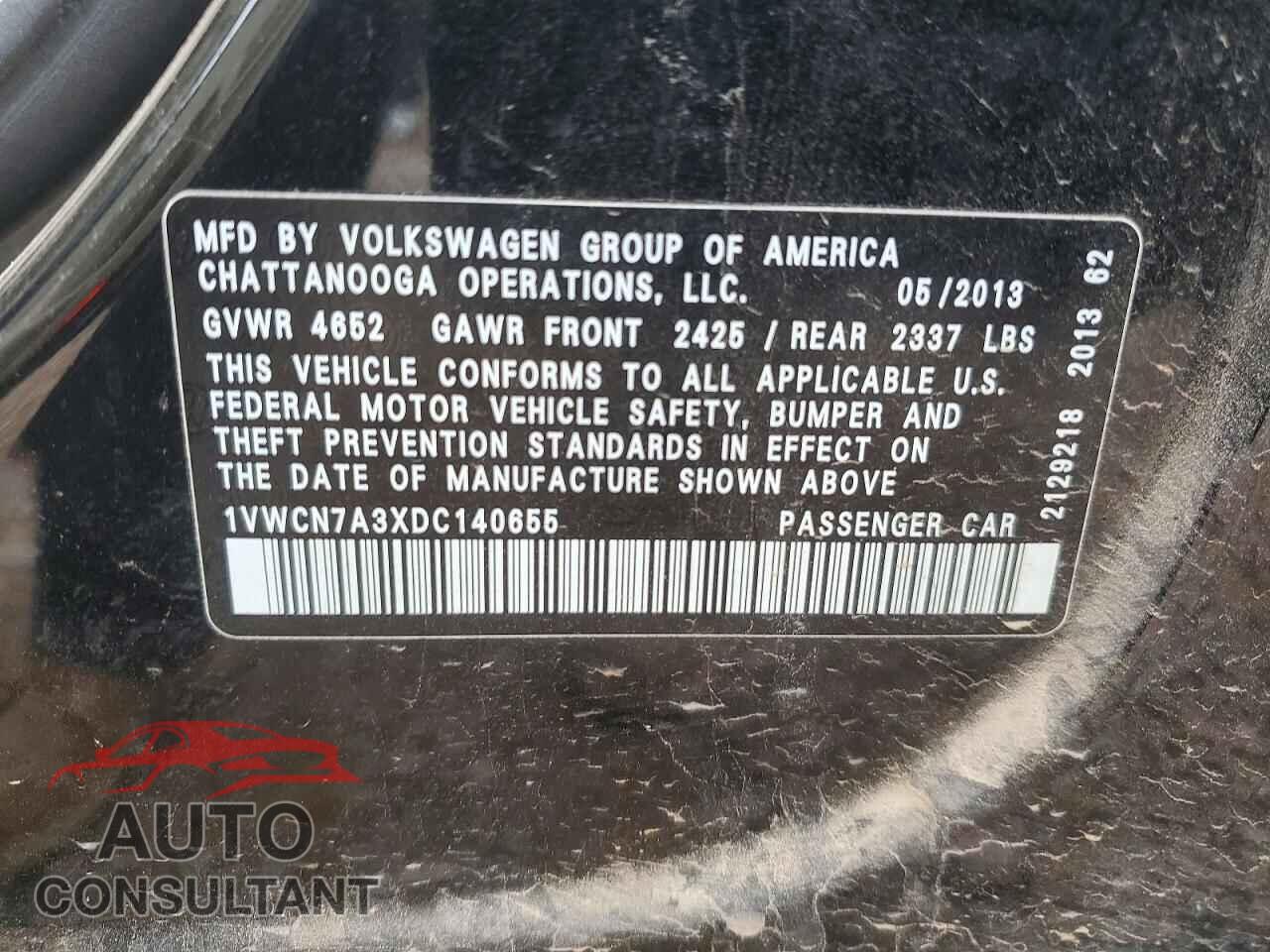 VOLKSWAGEN PASSAT 2013 - 1VWCN7A3XDC140655