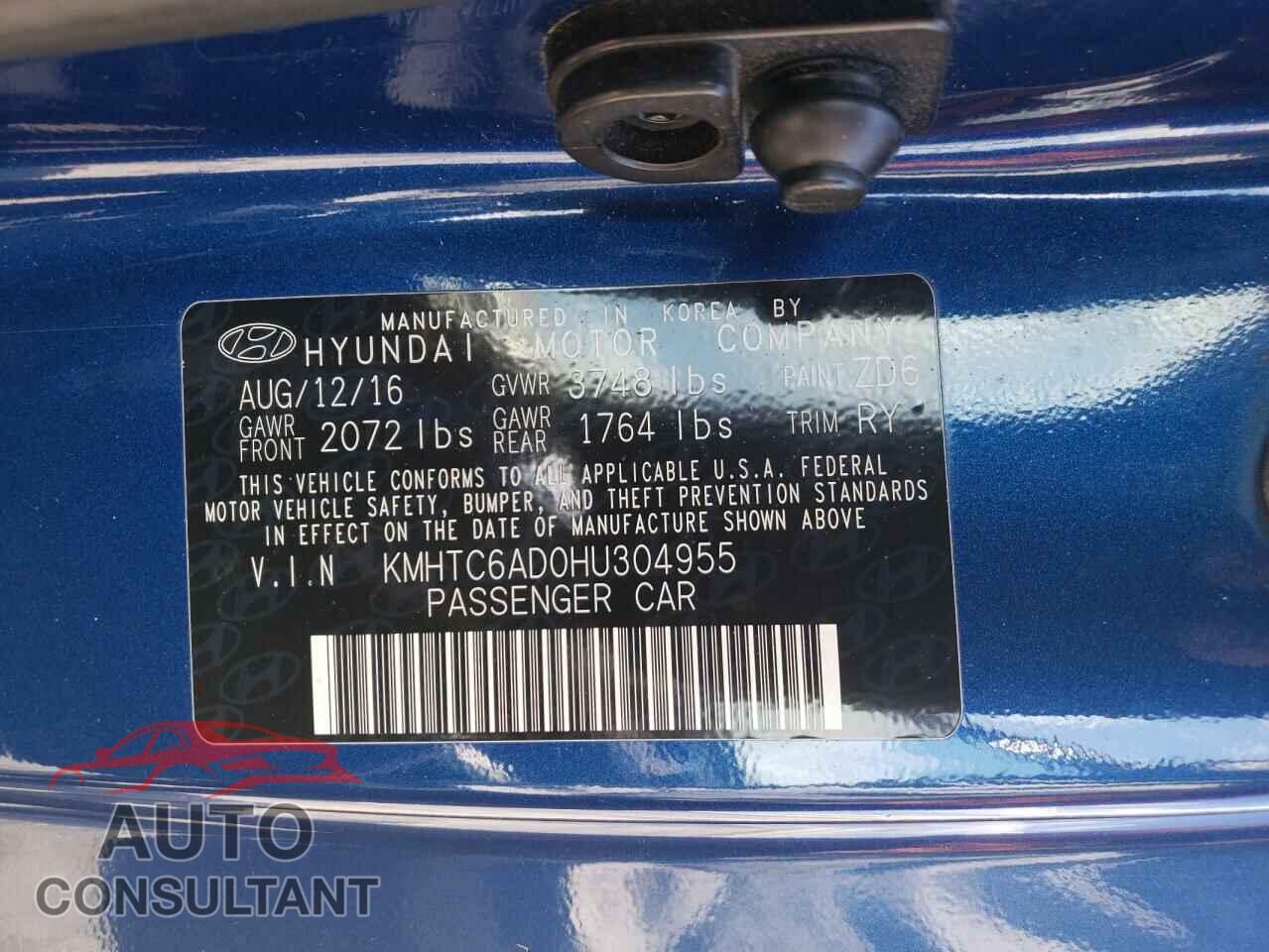 HYUNDAI VELOSTER 2017 - KMHTC6AD0HU304955