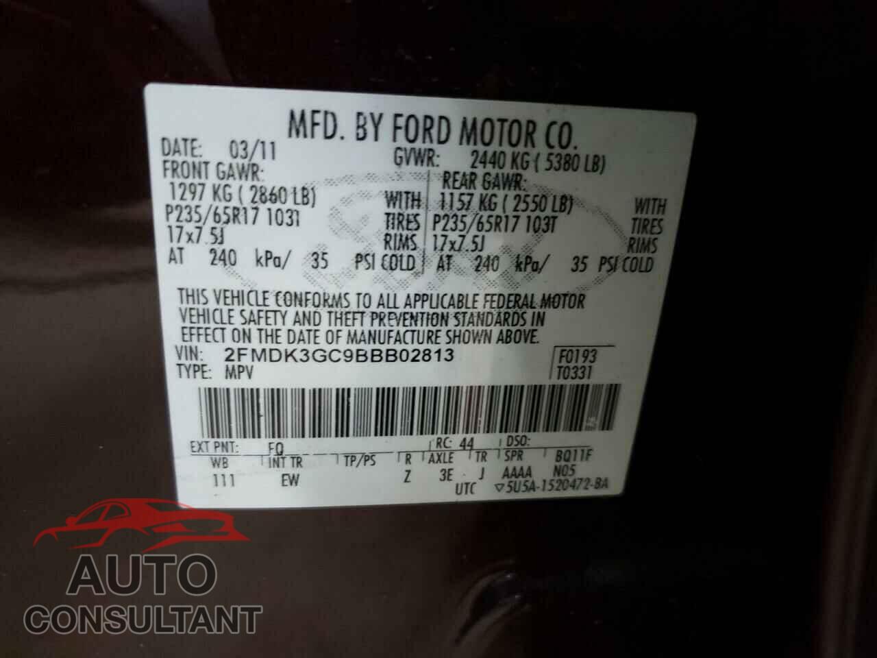 FORD EDGE 2011 - 2FMDK3GC9BBB02813