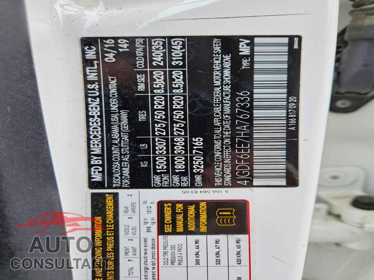 MERCEDES-BENZ GLS-CLASS 2017 - 4JGDF6EE7HA767336