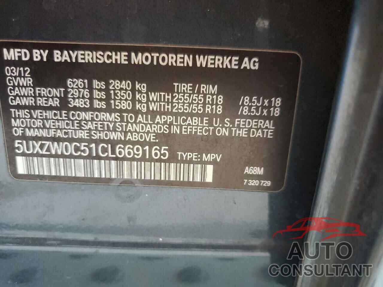 BMW X5 2012 - 5UXZW0C51CL669165