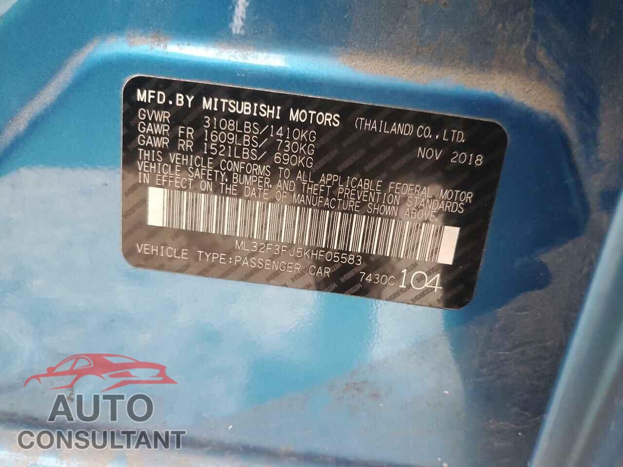 MITSUBISHI MIRAGE 2019 - ML32F3FJ5KHF05583