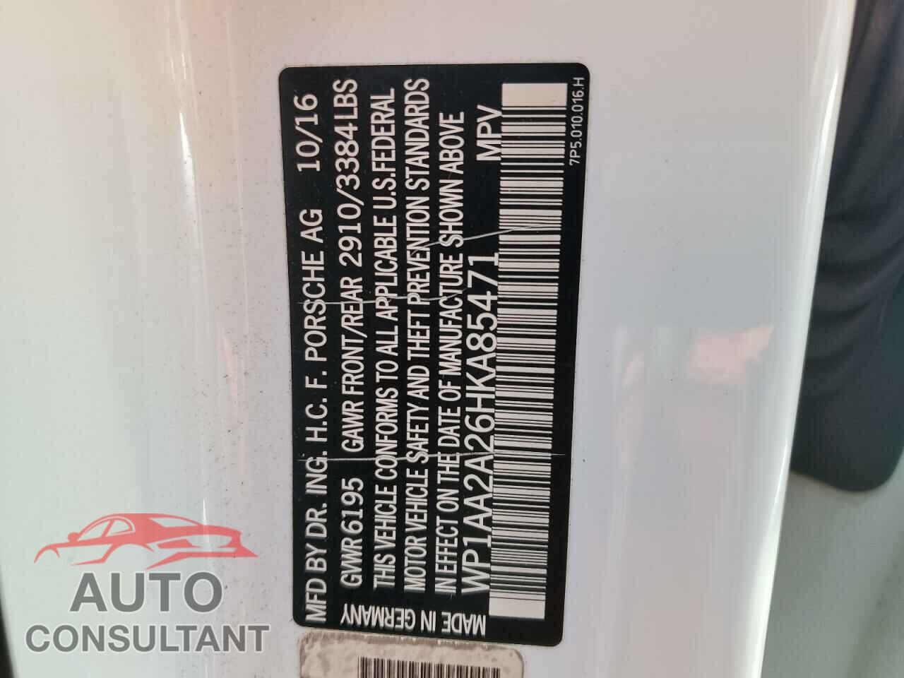 PORSCHE CAYENNE 2017 - WP1AA2A26HKA85471